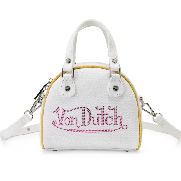 Rhinestone Bowling Bag - White Denim